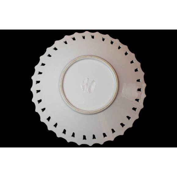 Antique 8" Hand Painted Floral Porcelain Fruit Bowl Scalloped Open Work Rim - Picture 3 of 3